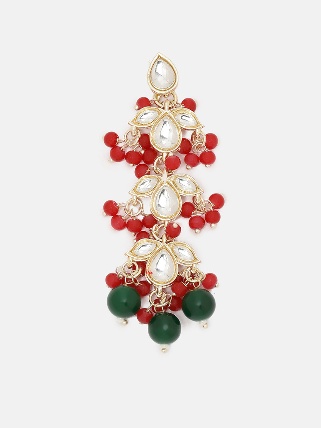 Priyaasi Ruby Green Kundan Floral Design Gold Plated Drop Earrings