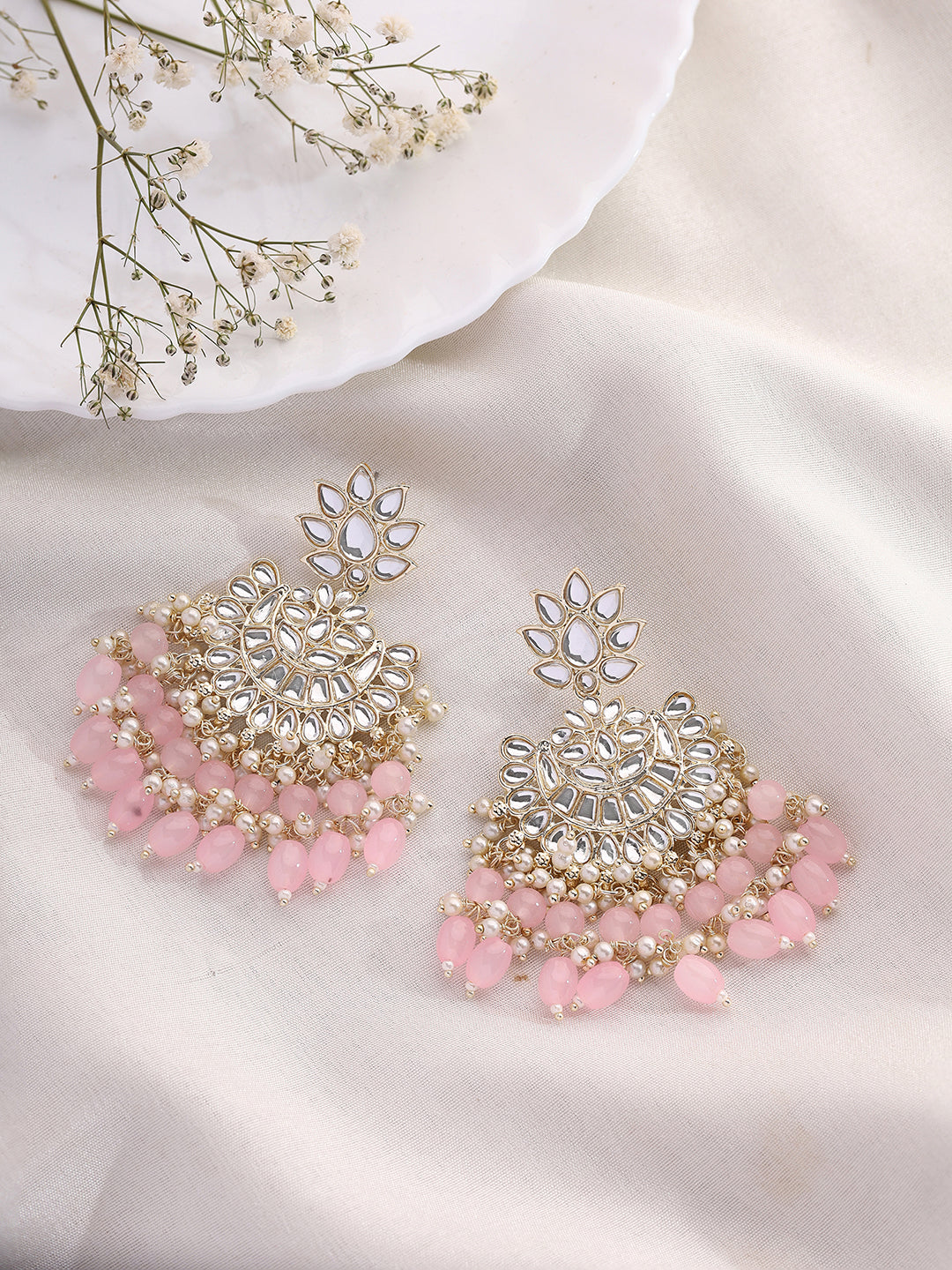 Priyaasi Pale Pink Sequence Floral Earrings
