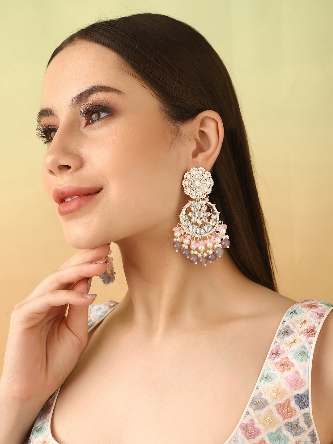 Priyaasi Pale Pink and Ash Combo Floral Earrings