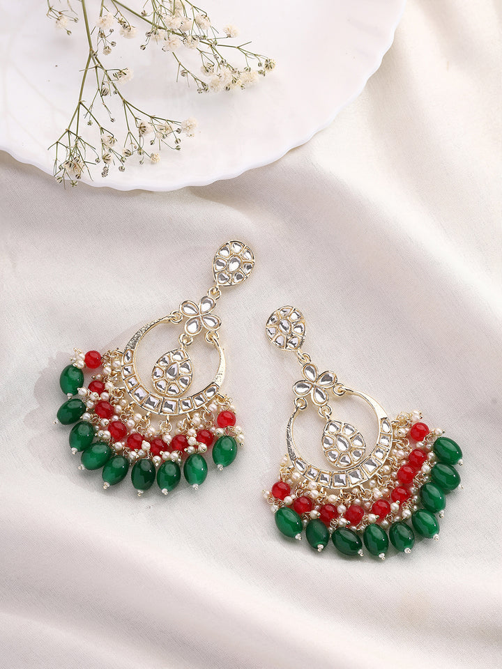 Priyaasi Green and Ruby Kundan Chandbali Earrings