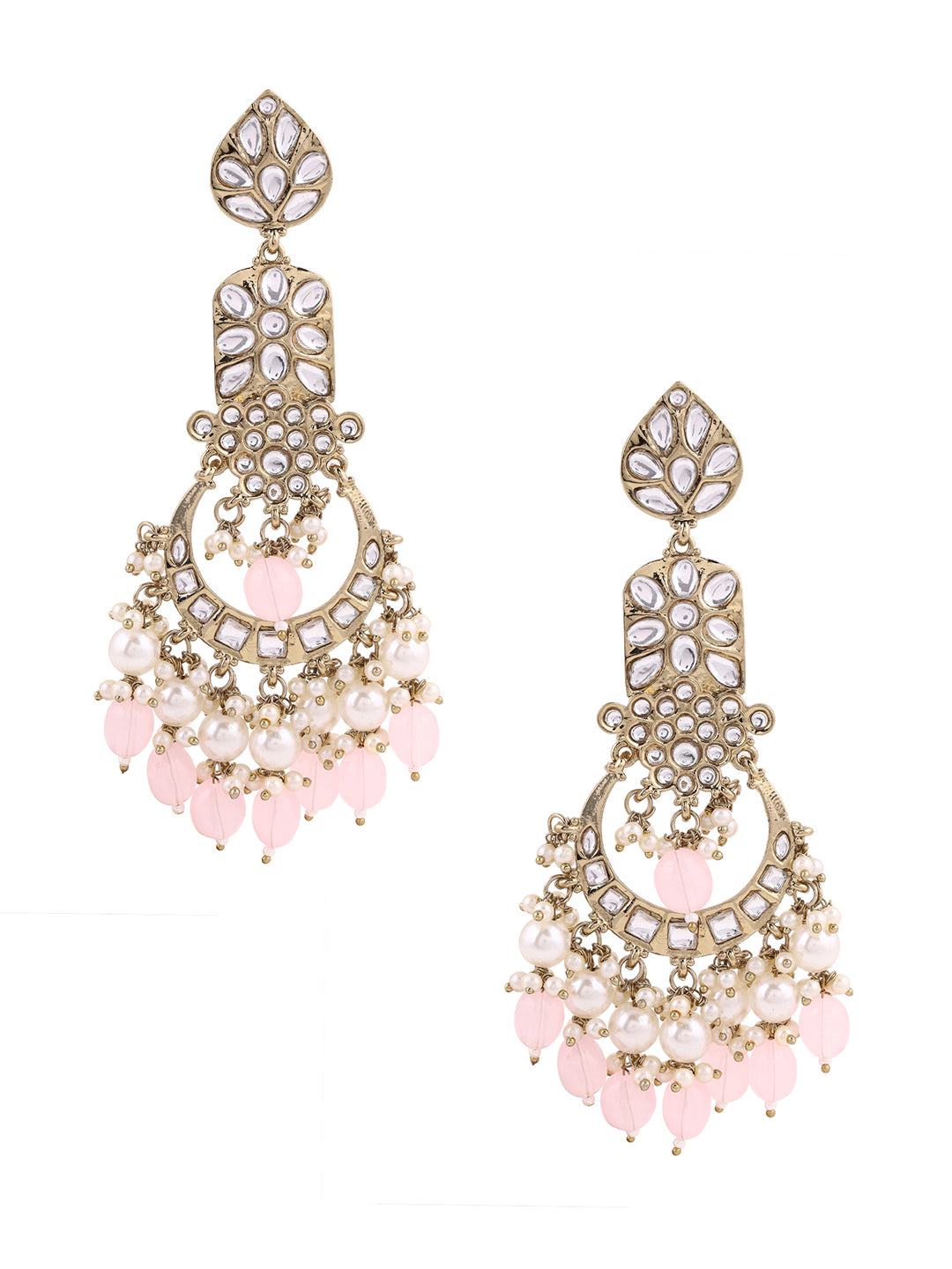 Priyaasi Kundan and Pink Beads Elegant Earrings