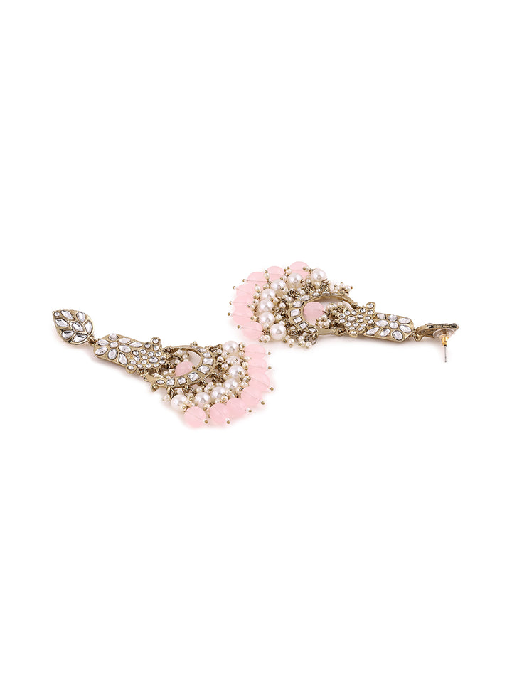 Priyaasi Kundan and Pink Beads Elegant Earrings