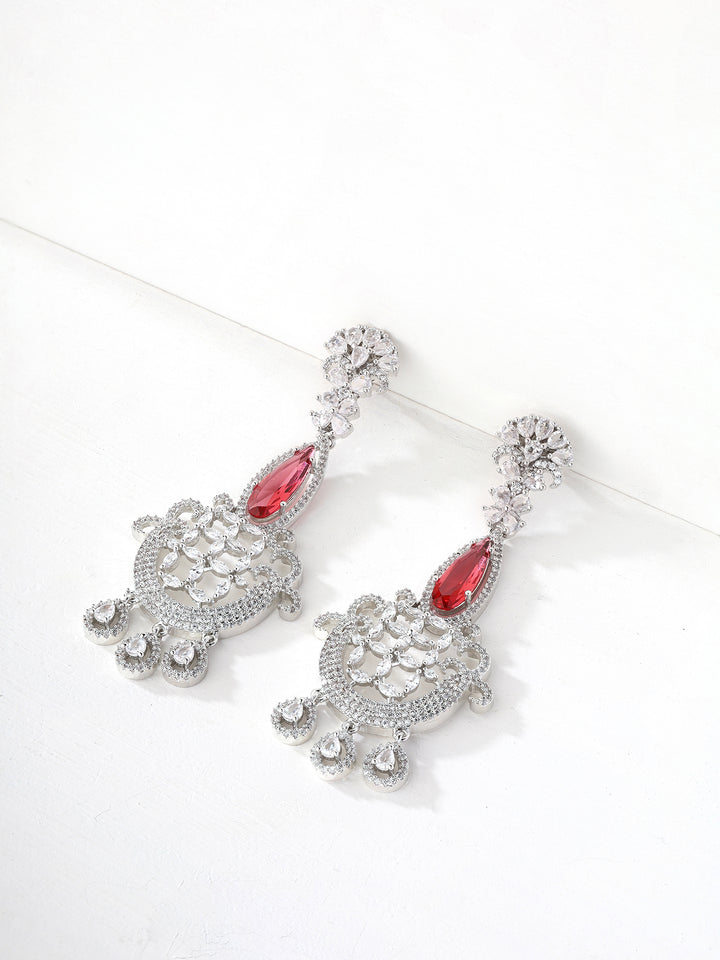 Priyaasi Floral AD Red Stoned Earrings