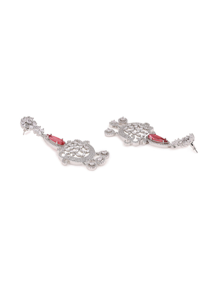 Priyaasi Floral AD Red Stoned Earrings
