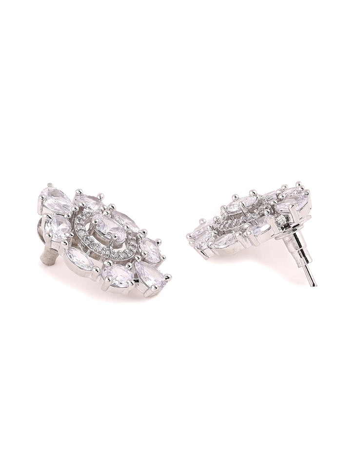 Priyaasi American Diamond Floral Silver Studs