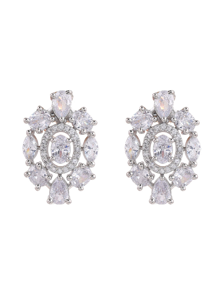 Priyaasi American Diamond Floral Silver Studs