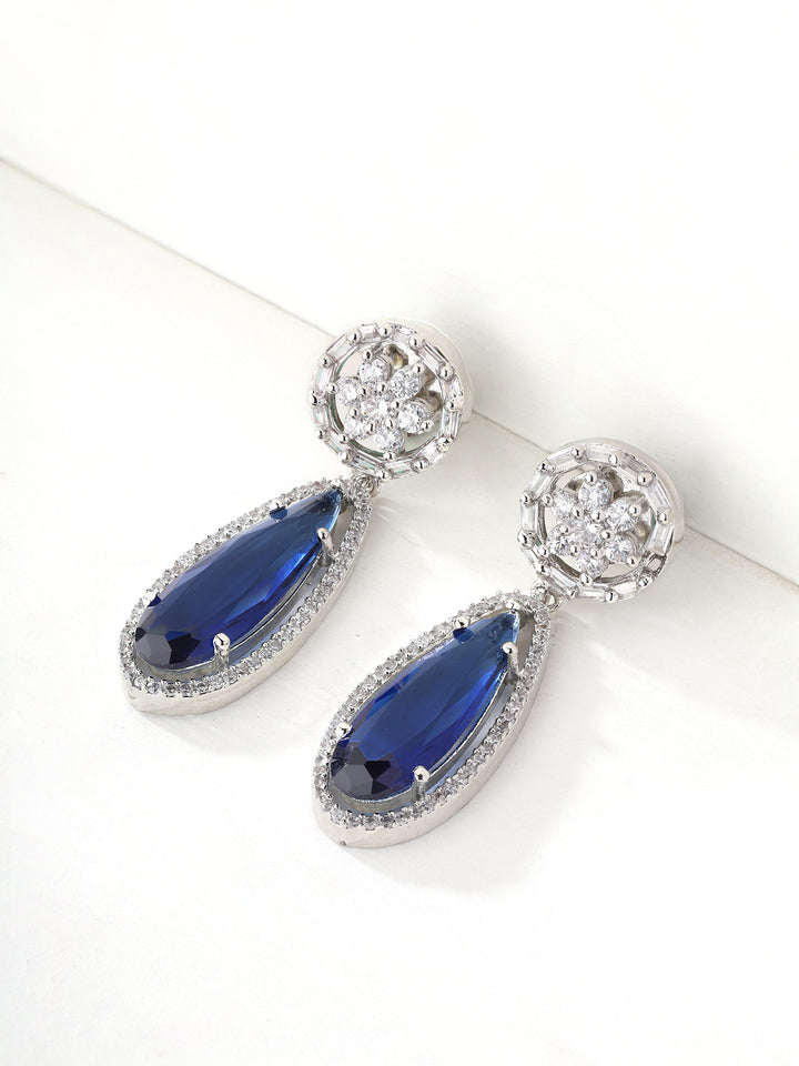 Priyaasi AD Floral Dark Blue Stoned Earrings