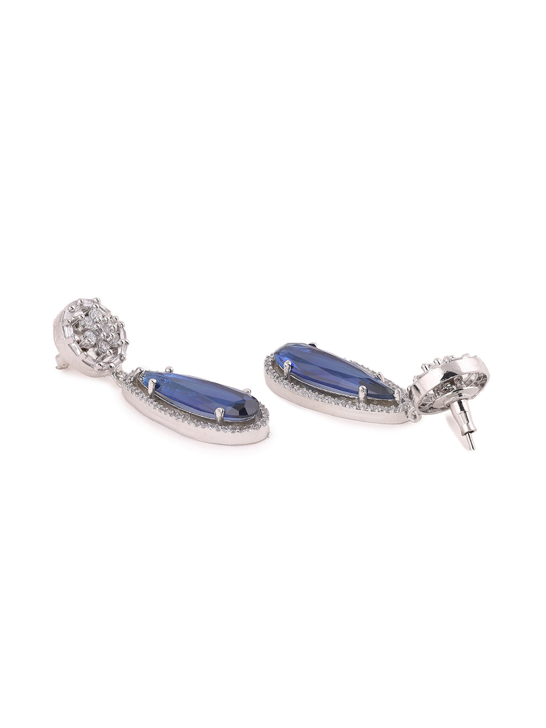 Priyaasi AD Floral Dark Blue Stoned Earrings
