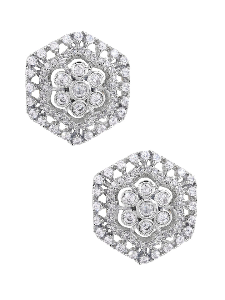 Priyaasi Floral AD Silver Stud Earrings
