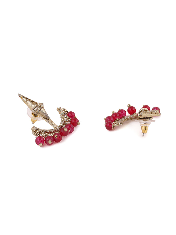 Priyaasi Cone Shape Dual Wear Pink Bead Earrings