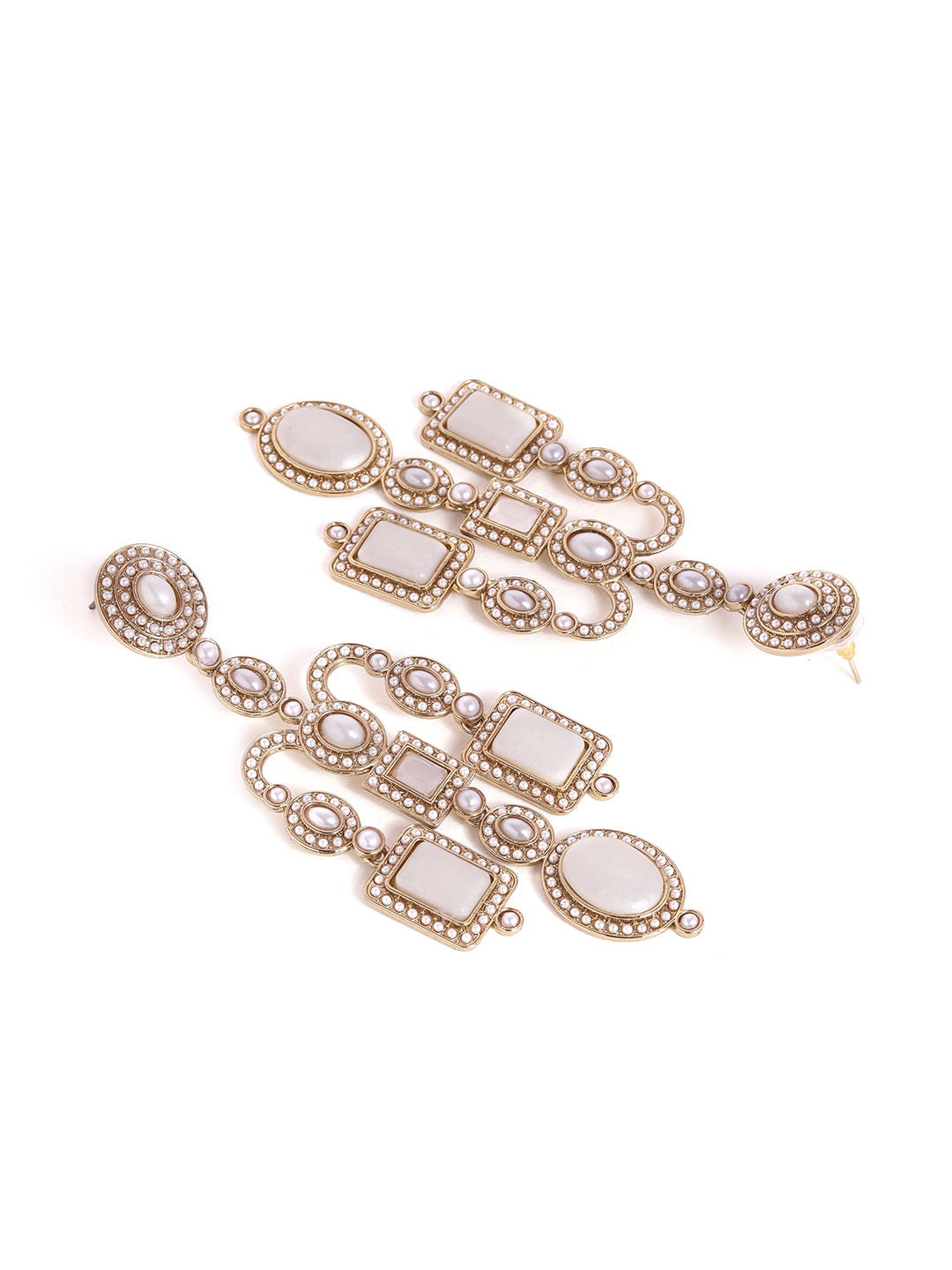 Priyaasi Gold & white Dangler Fresh Water Pearl Gold Plated Statement Earrings