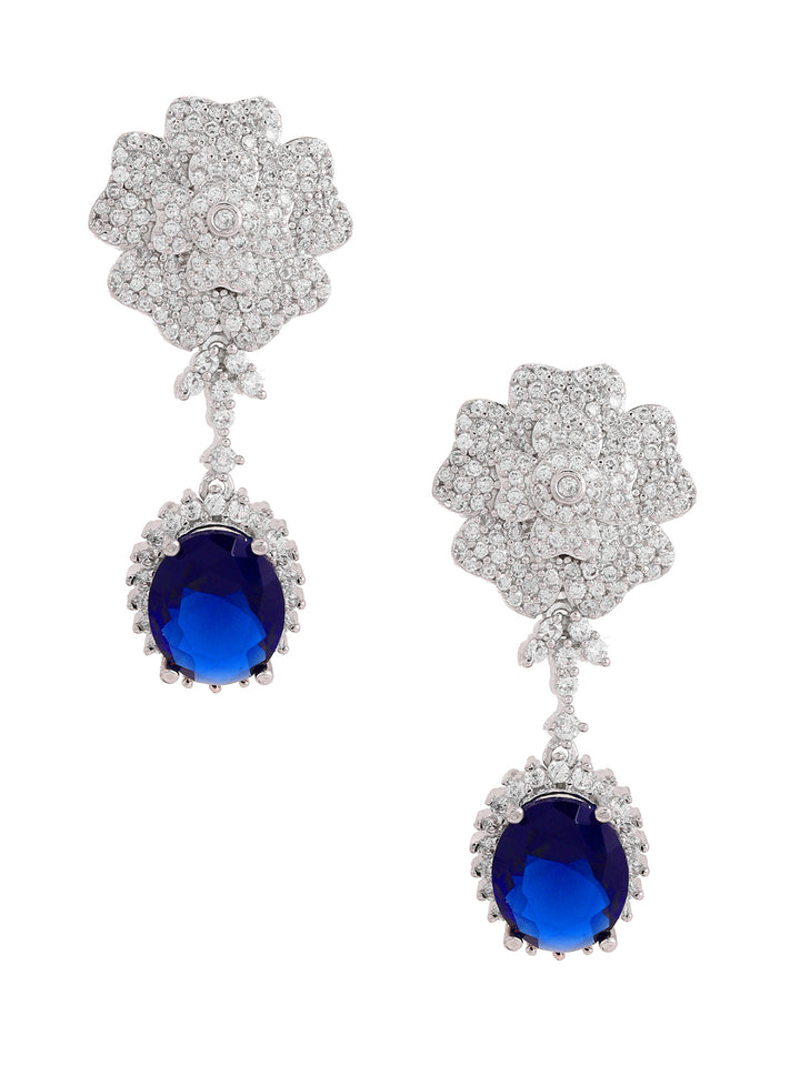 Priyaasi Exquisite Purple Floral American Diamonds Drop Earrings