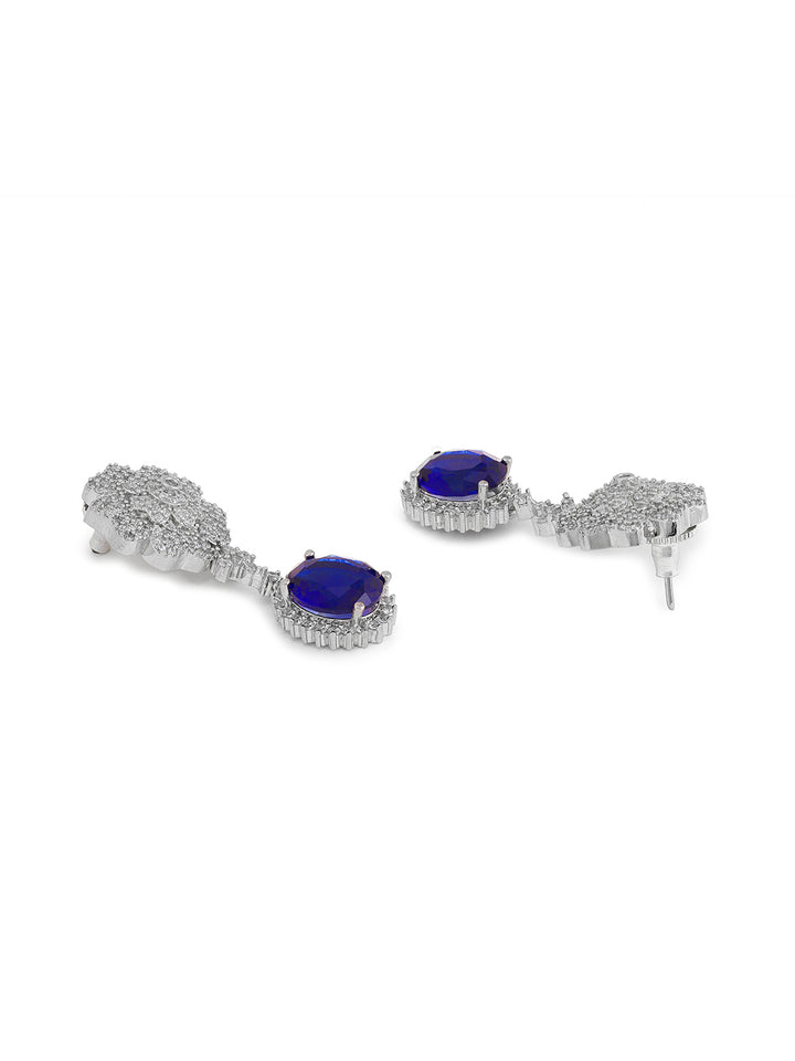 Priyaasi Exquisite Purple Floral American Diamonds Drop Earrings