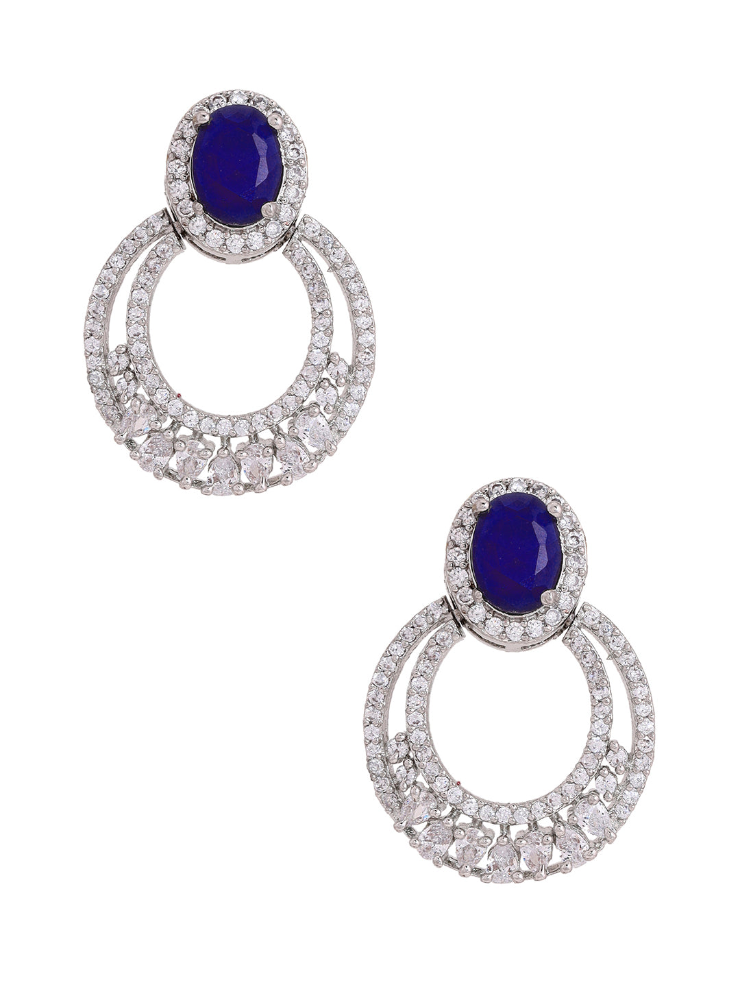 Priyaasi Royalist Blue Stoned American Diamond Mini Stud Earrings