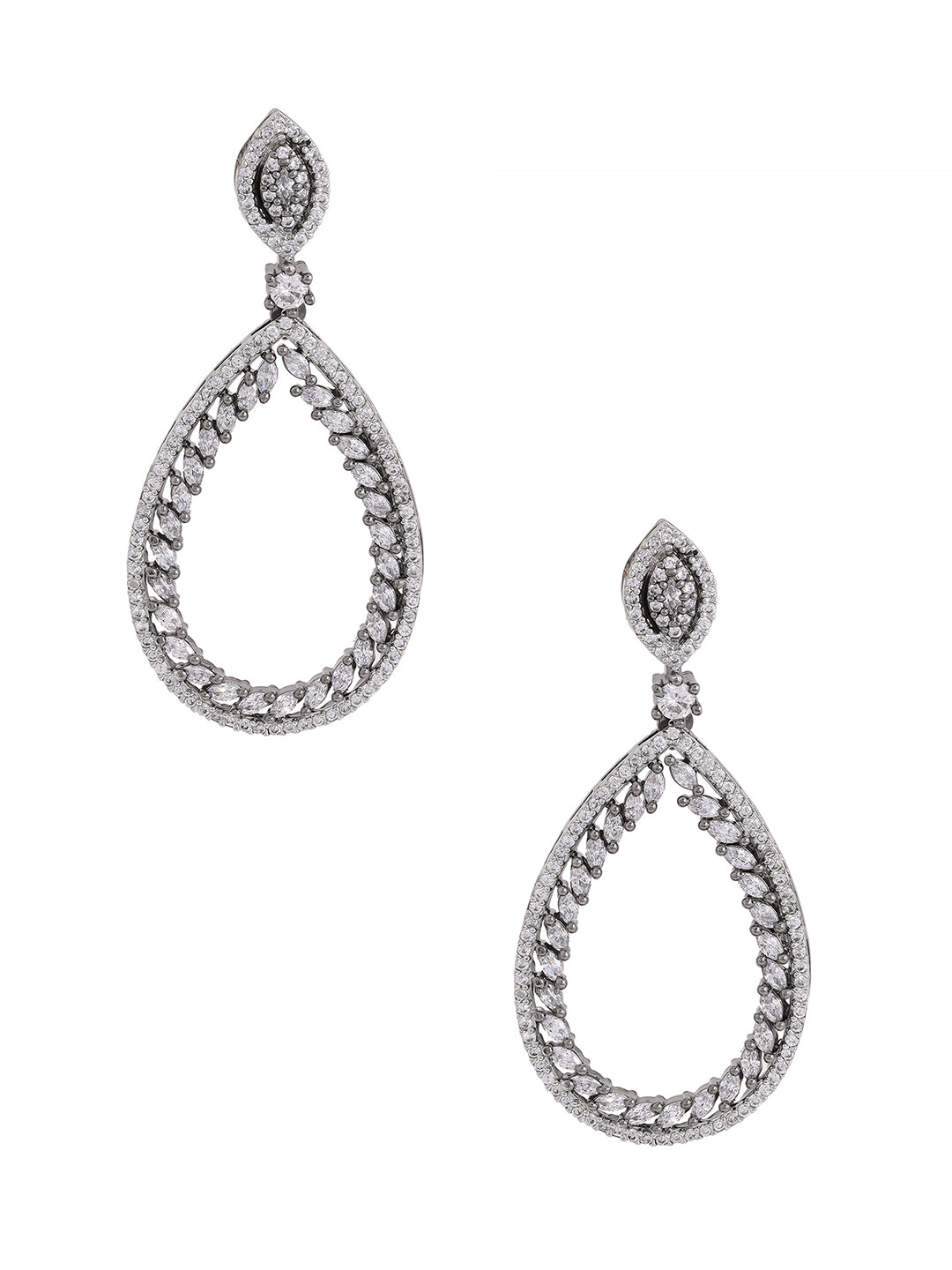 Priyaasi Elegant Silver American Diamond Drop Earrings