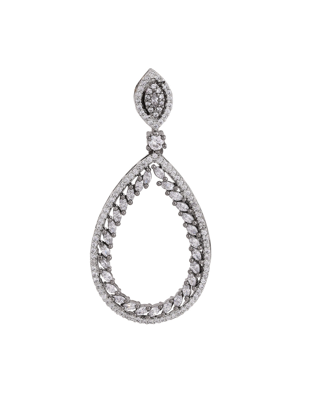 Priyaasi Elegant Silver American Diamond Drop Earrings