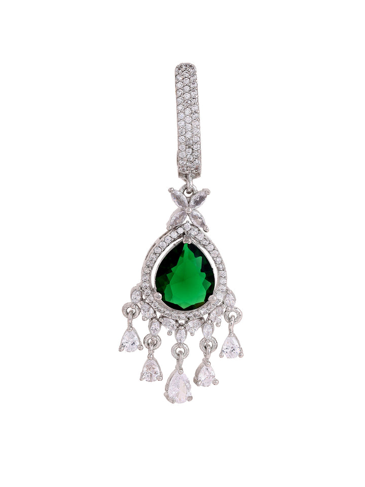 Priyaasi American Diamond Green Stoned Floral Drop Earrings