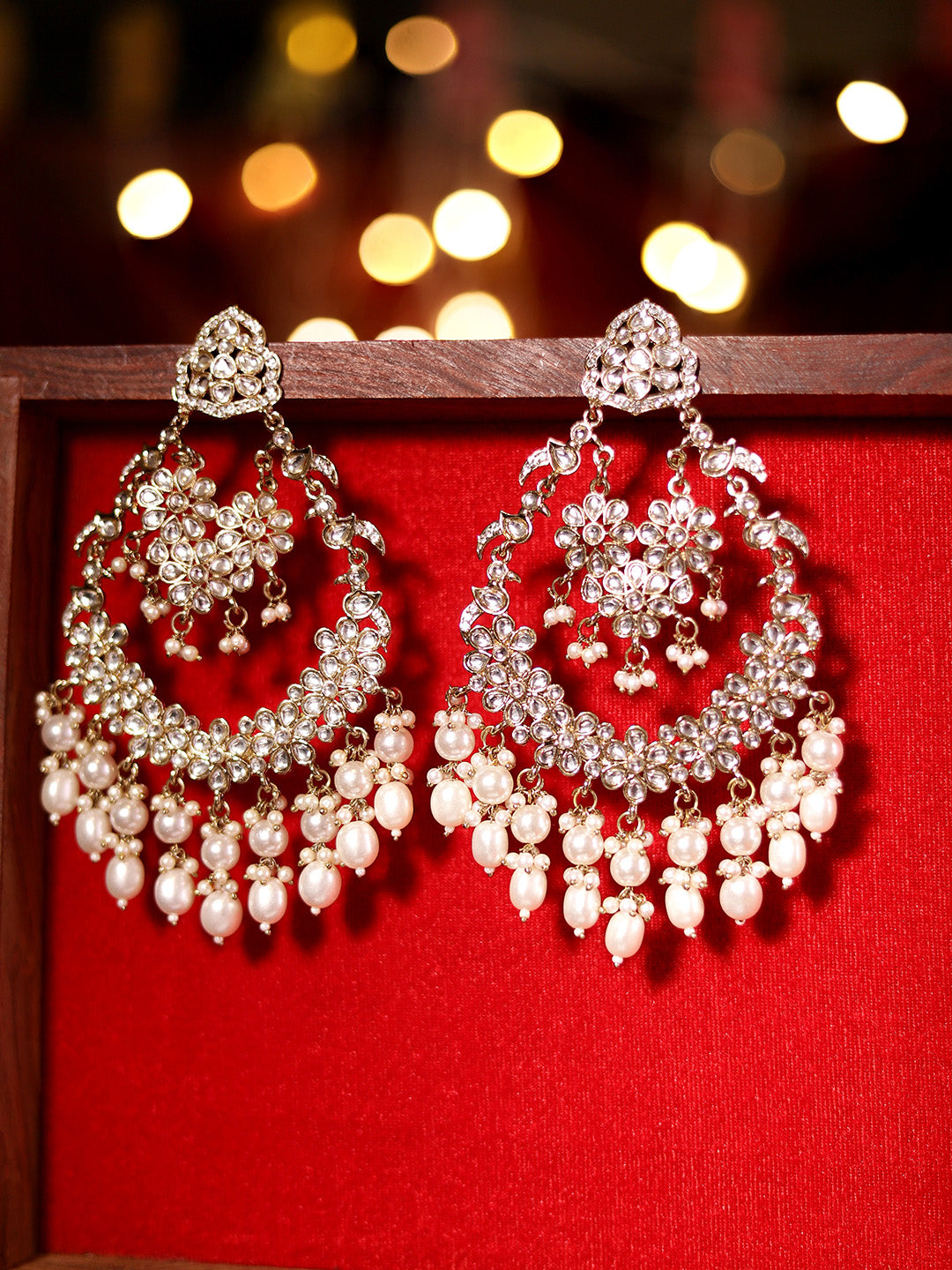 Priyaasi Floral Design Kundan Fresh Water Pearls Finest Chandbali elegance earrings