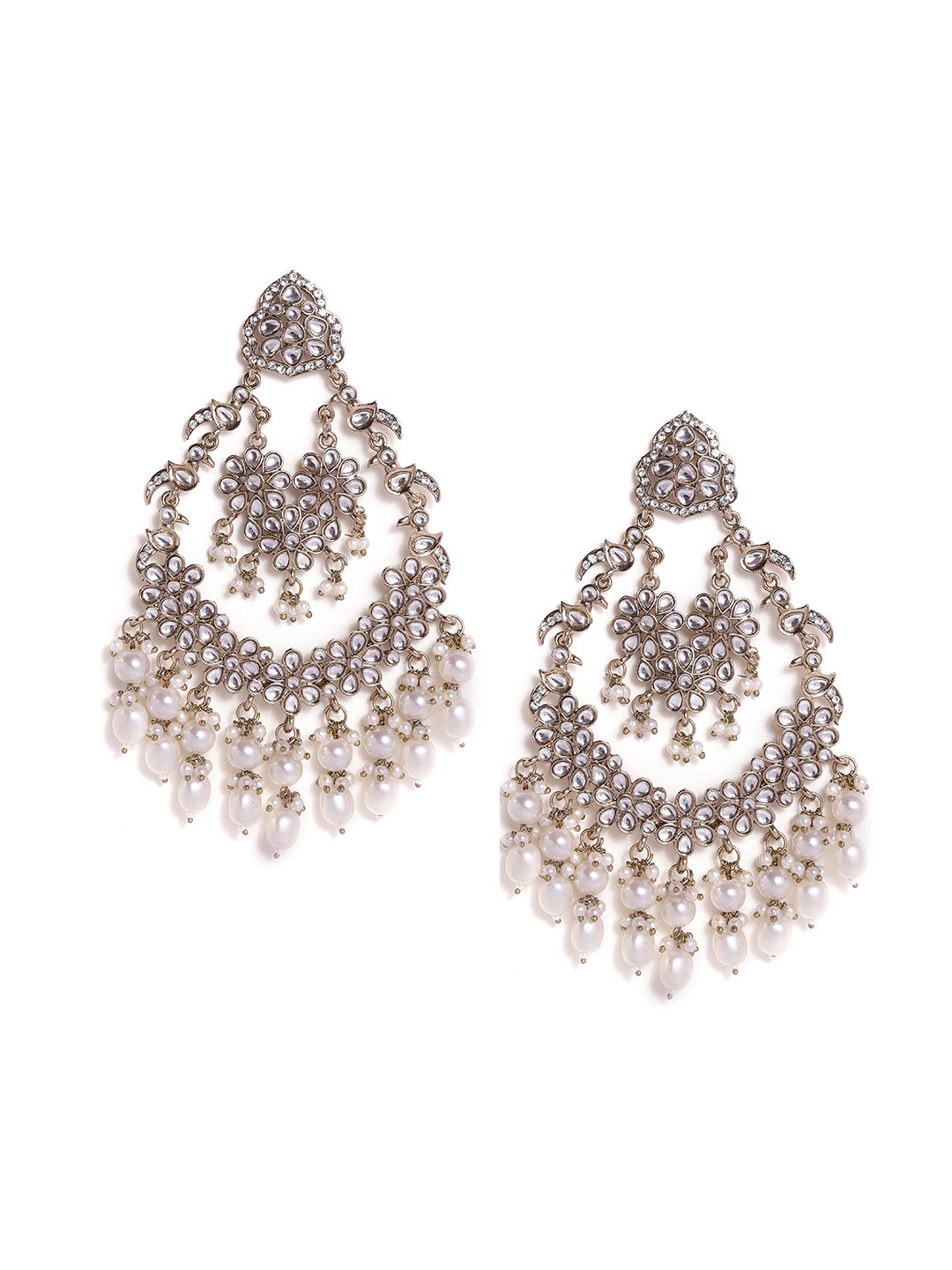 Priyaasi Floral Design Kundan Fresh Water Pearls Finest Chandbali elegance earrings