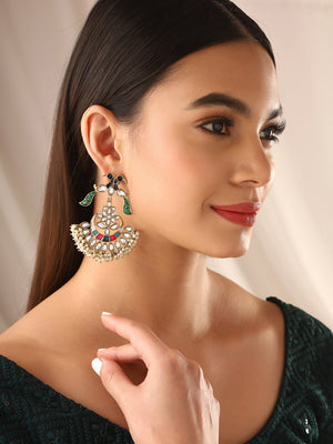 Priyaasi Peacock Multi color Kundan Pearl Drop Earrings