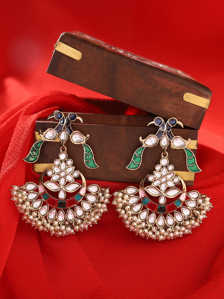 Priyaasi Peacock Multi color Kundan Pearl Drop Earrings