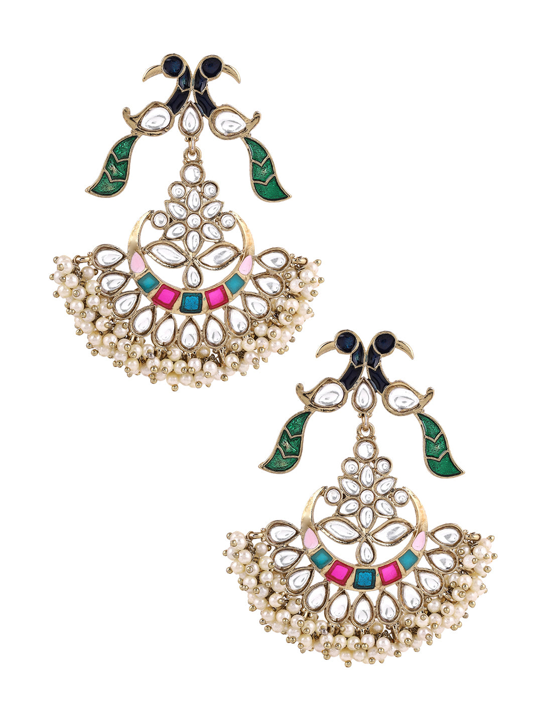 Priyaasi Peacock Multi color Kundan Pearl Drop Earrings