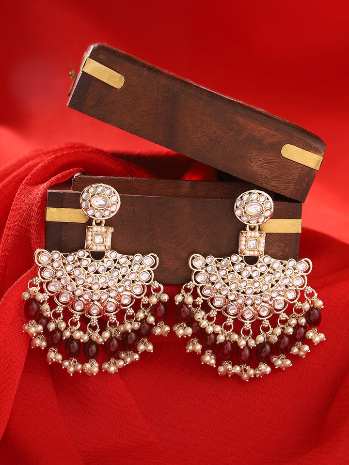 Priyaasi Marron Beads Kundan Chandabli Earrings