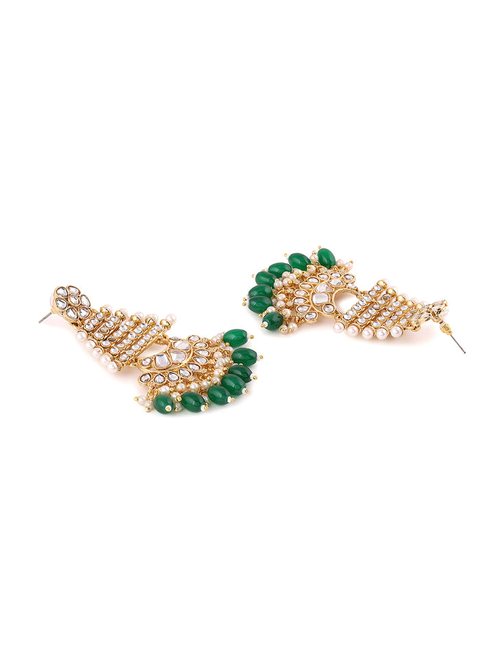Priyaasi Floral Temple Shape Green Kundan Earrings