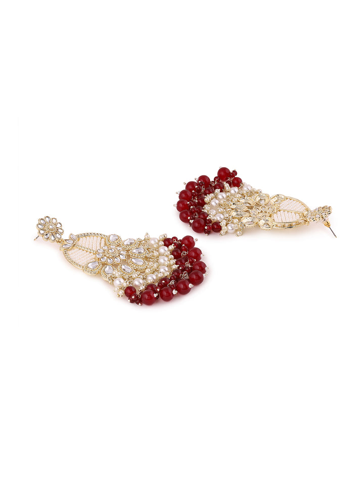 Priyaasi Marron Floral Kundan Pearl Earrings