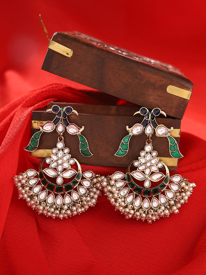 Priyaasi Peacock Kundan and Pearls Drop Earrrings