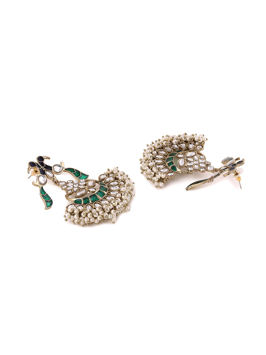 Priyaasi Peacock Kundan and Pearls Drop Earrrings