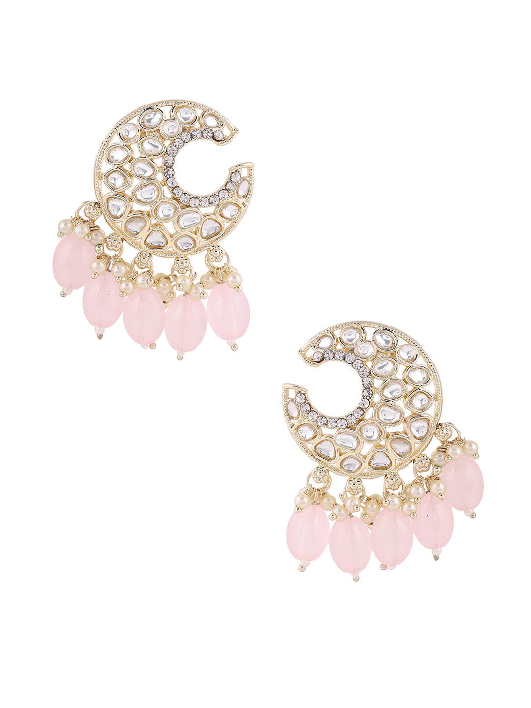 Priyaasi Pinks Beads Moon Shape Earrings