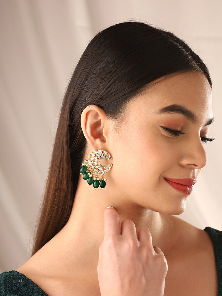 Priyaasi Green Beads Moon Shape Earrings