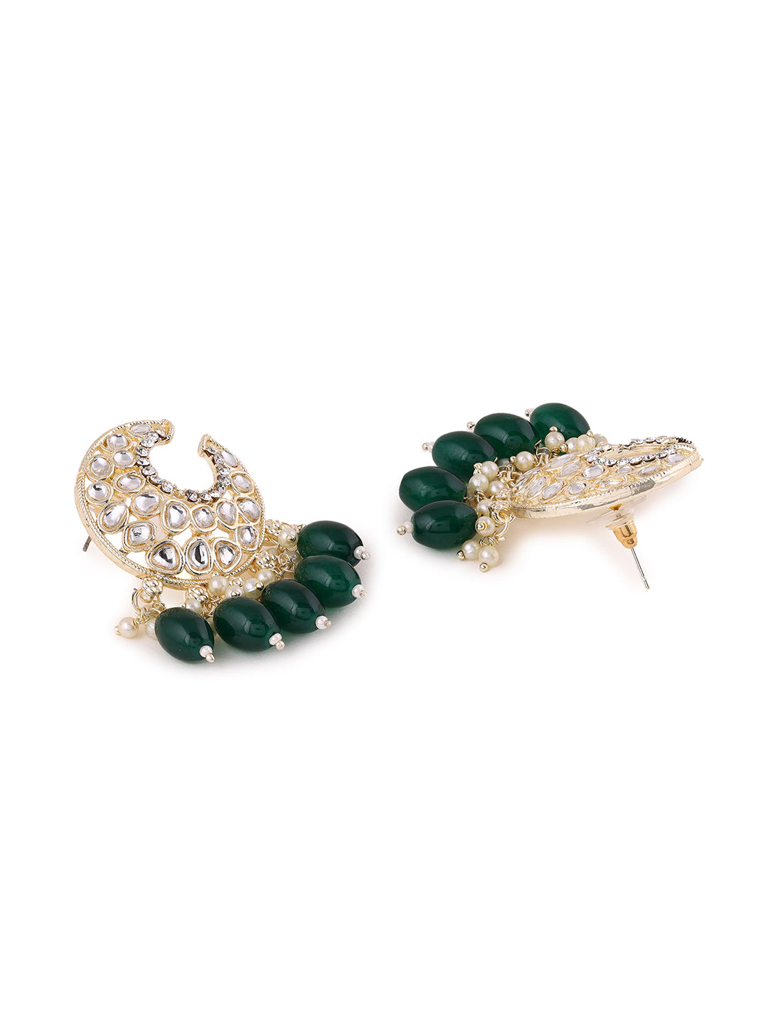 Priyaasi Green Beads Moon Shape Earrings