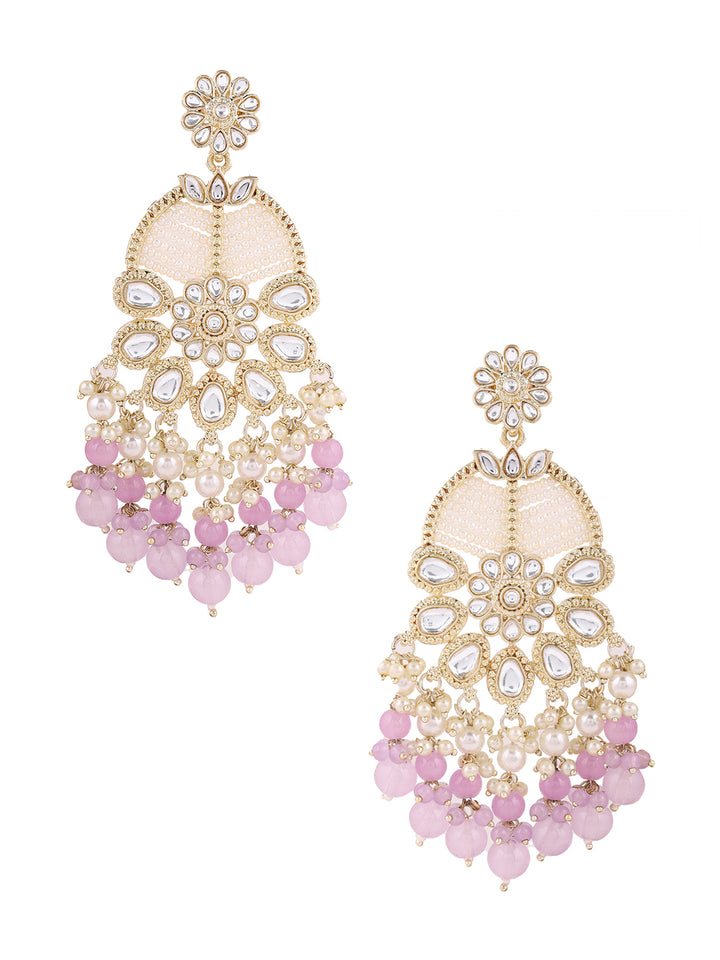 Priyaasi Lavender Beads Floral Kundan Pearl Earrings