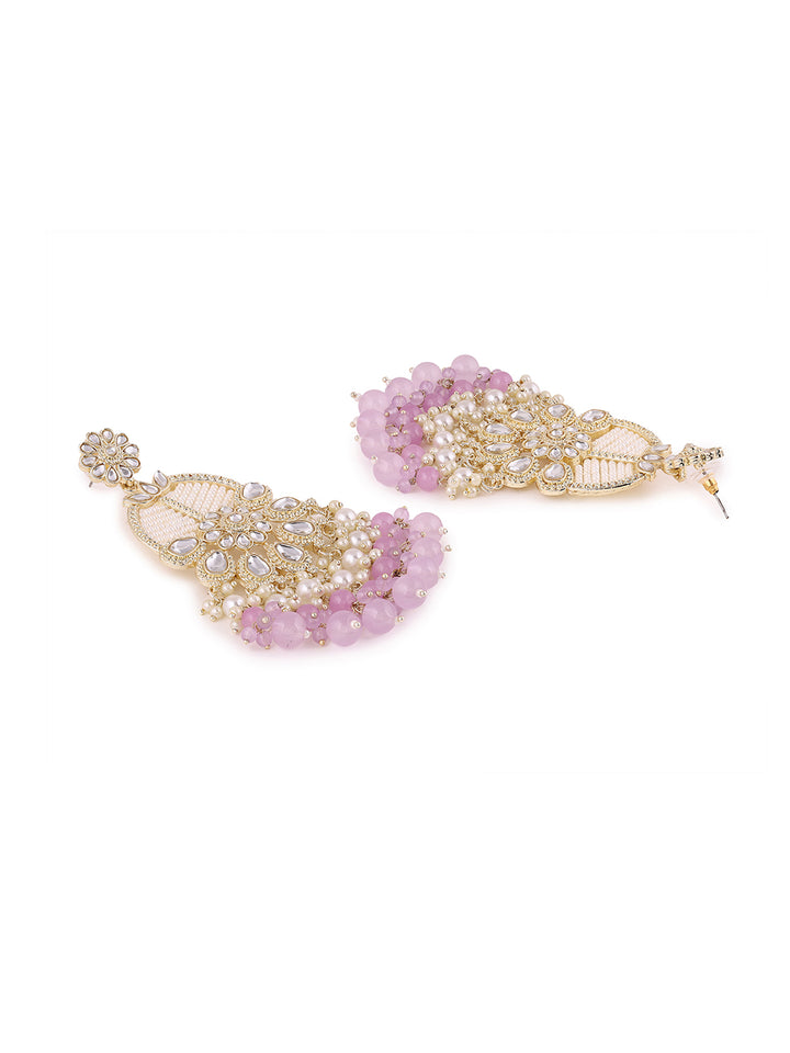 Priyaasi Lavender Beads Floral Kundan Pearl Earrings