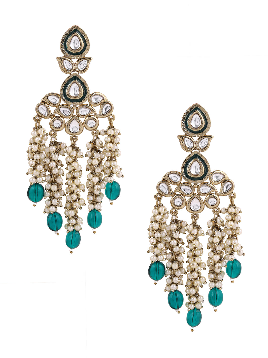 Priyaasi Green Kundan Pearl Drop Earrings