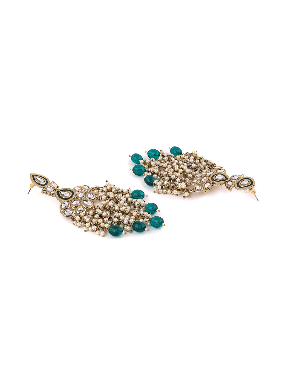 Priyaasi Green Kundan Pearl Drop Earrings