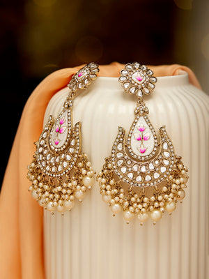 Priyaasi Floral Design Chand Pattern Ivory Pearls Drop Earrings
