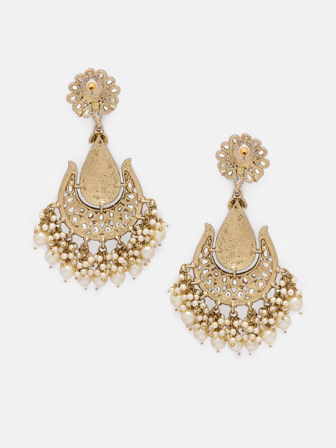 Priyaasi Floral Design Chand Pattern Ivory Pearls Drop Earrings