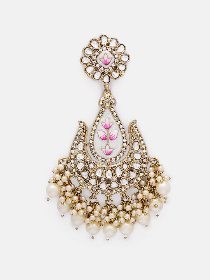 Priyaasi Floral Design Chand Pattern Ivory Pearls Drop Earrings