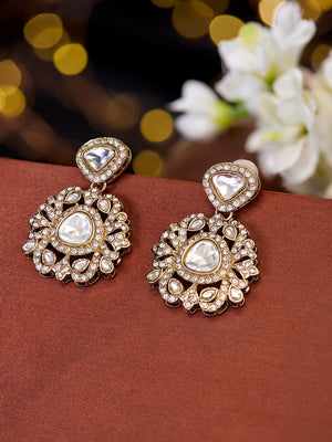 Priyaasi Kundan Gold Plated Floral Design Drop Style Elegant Earrings