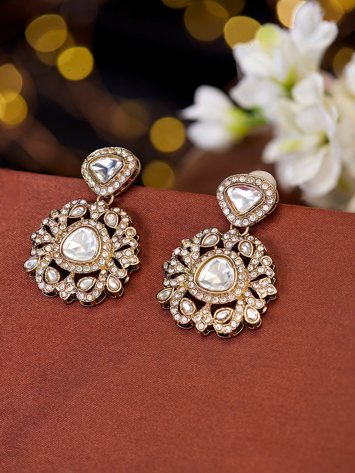 Priyaasi Kundan Gold Plated Floral Design Drop Style Elegant Earrings