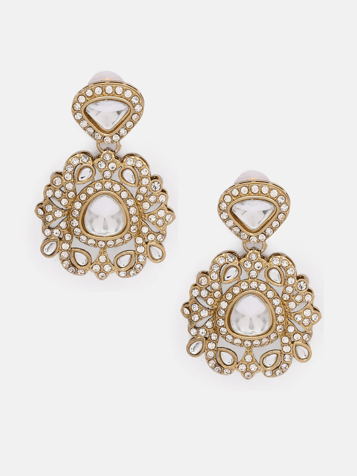 Priyaasi Kundan Gold Plated Floral Design Drop Style Elegant Earrings