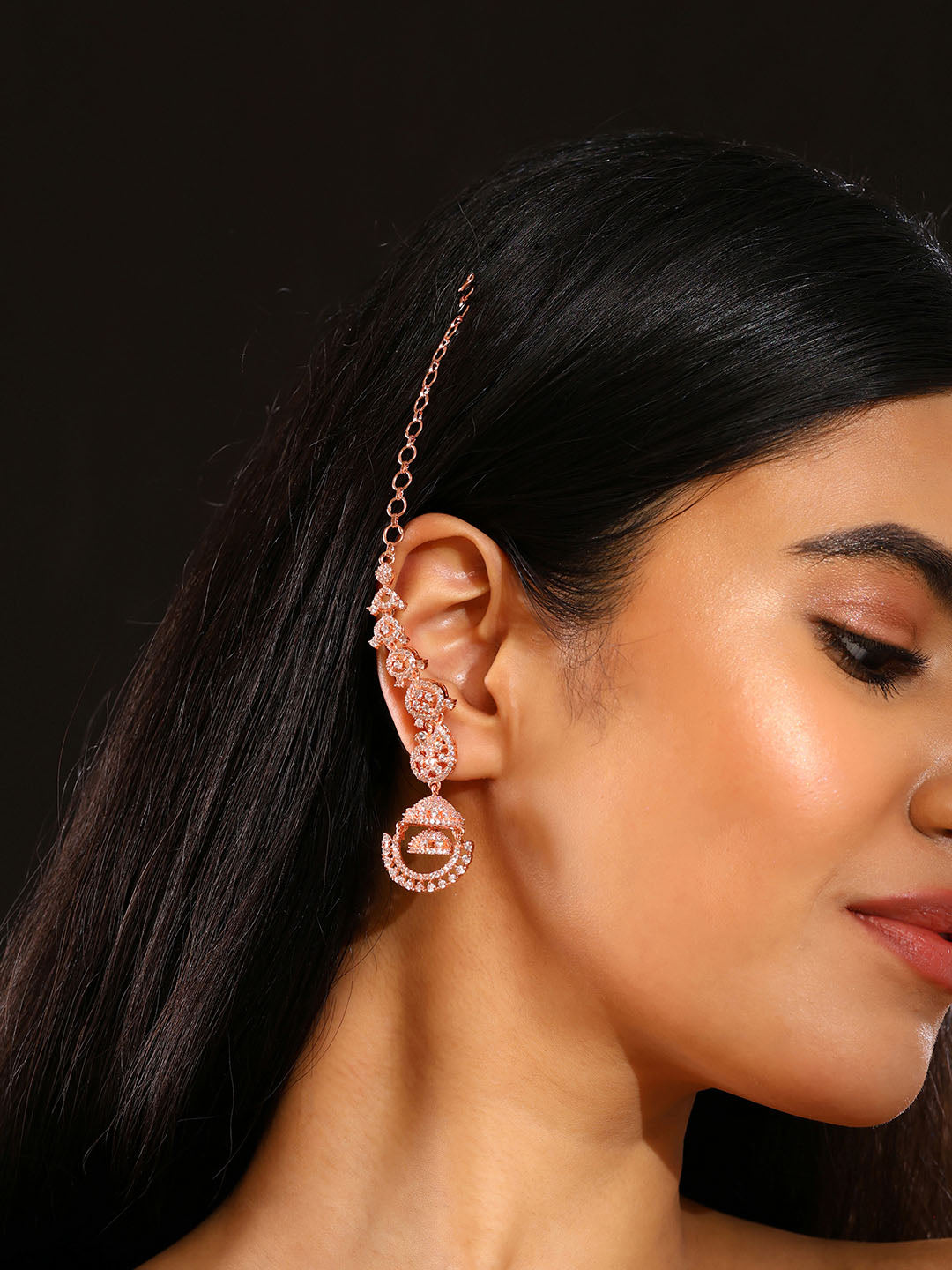 Priyaasi Floral Elegance AD Jhumkis Design Rosegold plating Earrings