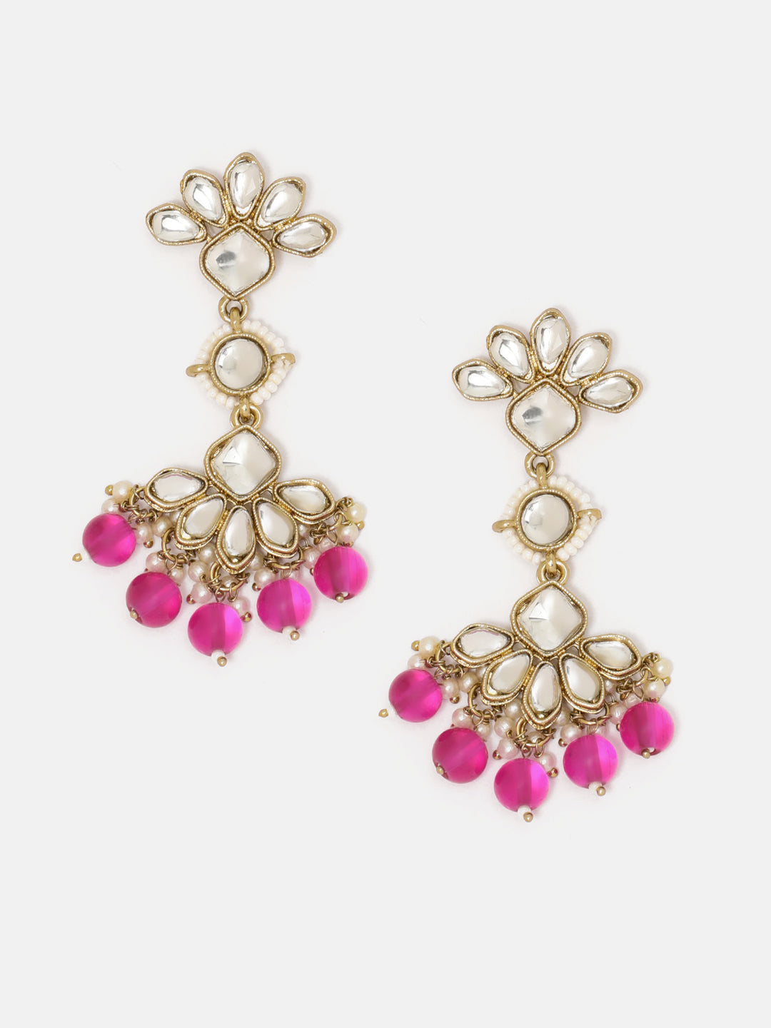 Priyaasi Wine Pearl Kundan Beads Bloomimg Floral Look Gold PLated Drop Earrings