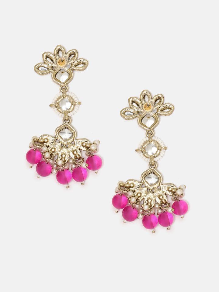 Priyaasi Wine Pearl Kundan Beads Bloomimg Floral Look Gold PLated Drop Earrings