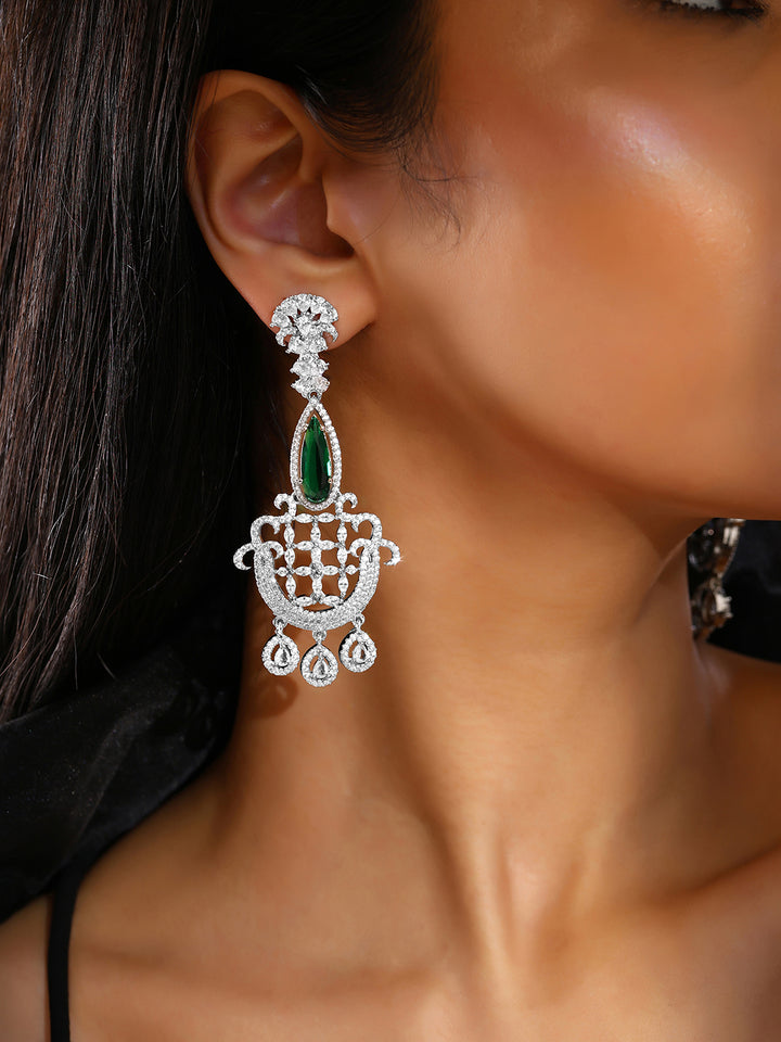 Priyaasi Emerald AD Elegance Floral Stylish Silver Plating Drop Earrings