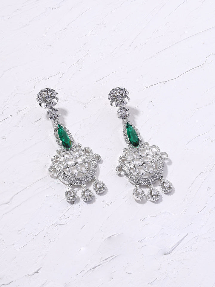 Priyaasi Emerald AD Elegance Floral Stylish Silver Plating Drop Earrings