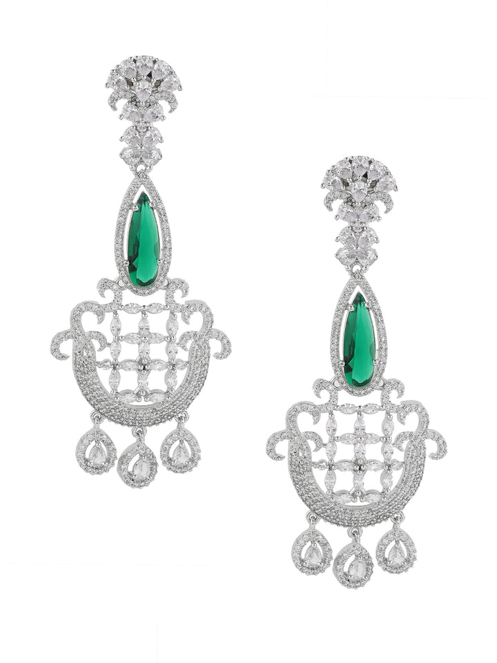 Priyaasi Emerald AD Elegance Floral Stylish Silver Plating Drop Earrings